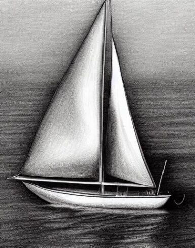 Pencil drawing of a sailboat in the water