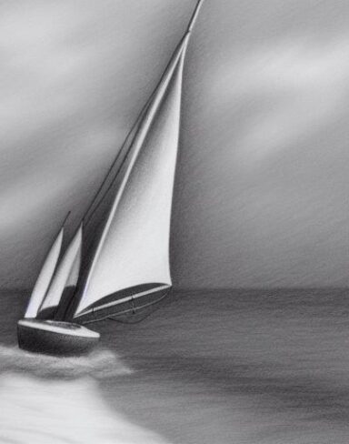 Pencil drawing of a sailboat in the water