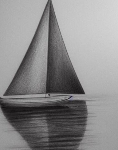 Pencil drawing of a sailboat in the water