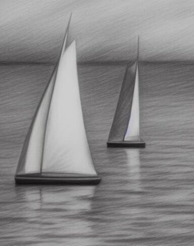 Pencil drawing of a sailboat in the water