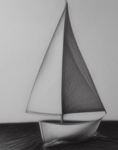 Pencil drawing of a sailboat in the water