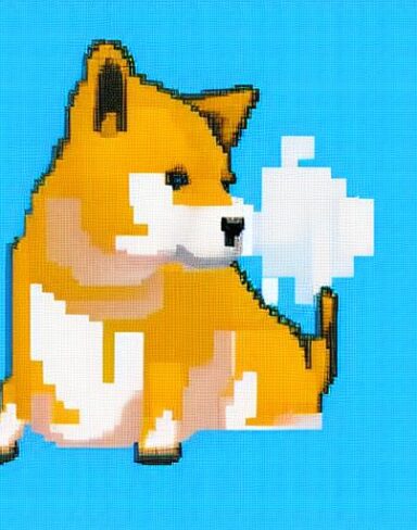 Puppy in front of a blue background