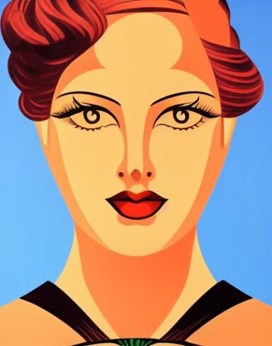 The art deco poster with a woman’s face
