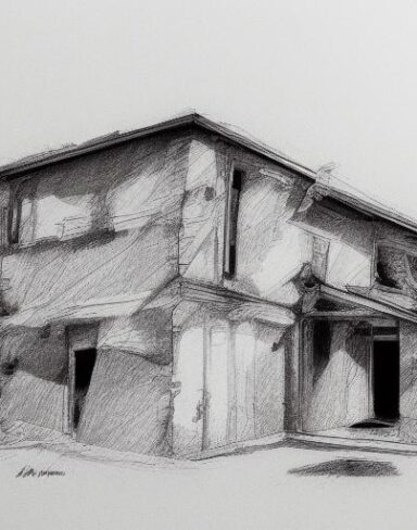The black and white drawing of a house