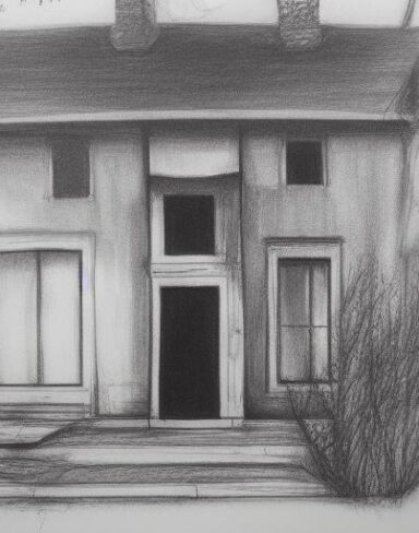 The black and white drawing of a house