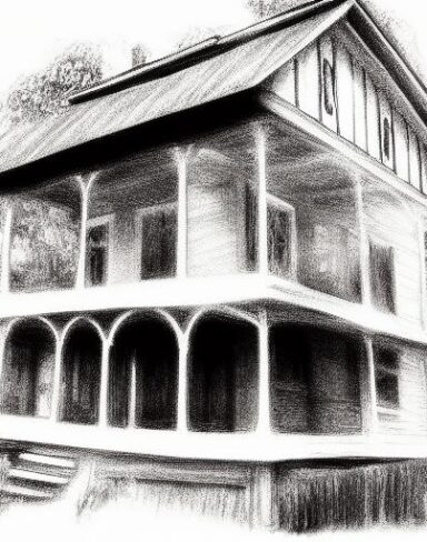 The black and white drawing of the house