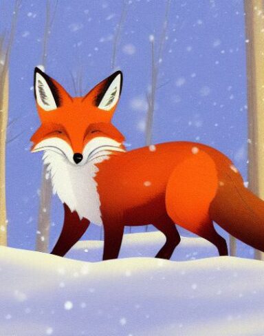 The fox that is sitting in the snow