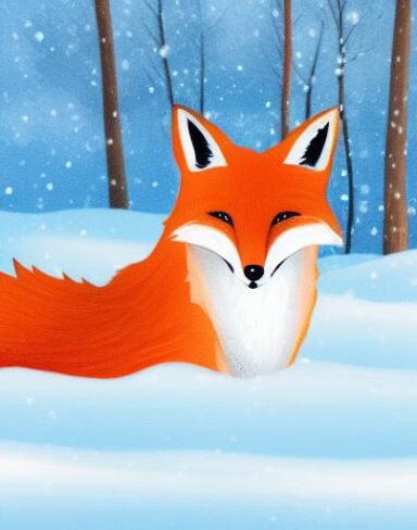 The fox that is sitting in the snow