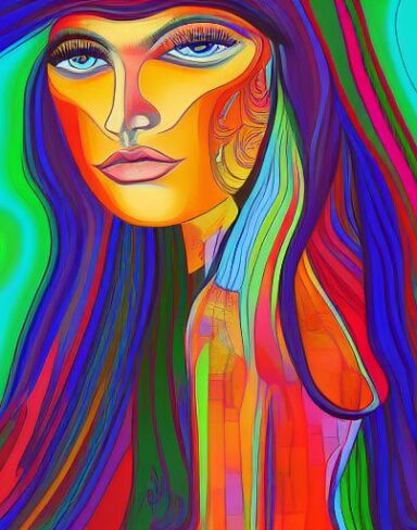 The painting of a woman with long hair