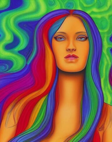 The painting of a woman with long hair