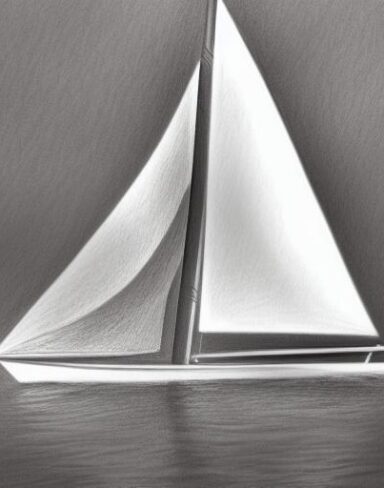 The pencil drawing of a sailboat in the water