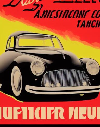 The vintage poster advertising a vintage car