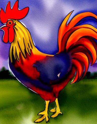 The watercolor painting of a rooster