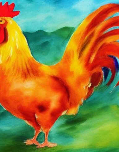 The watercolor painting of a rooster by Olga Boznańska