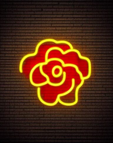 Yellow flower neon sign on the wall