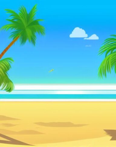 A beach with palm trees