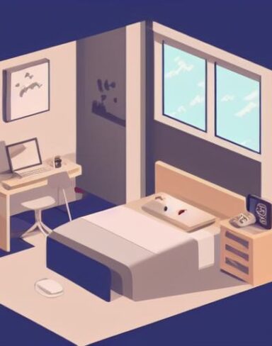A bedroom with a bed and desk in it
