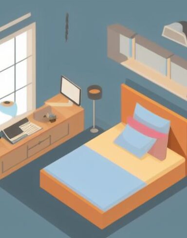 A bedroom with a bed and desk in it