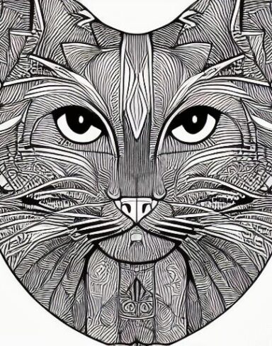 A black and white drawing of a cat