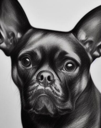 A black and white drawing of a dog