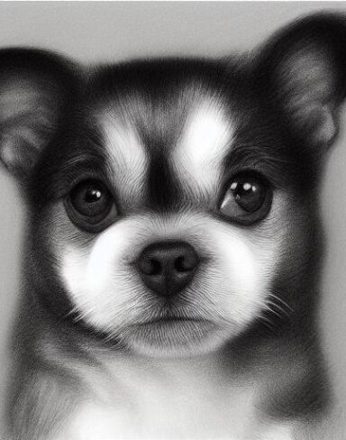 A black and white drawing of a dog baby