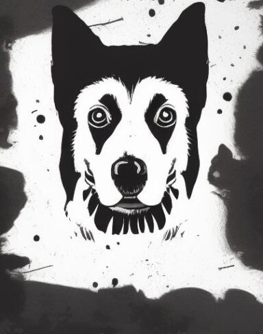 A black dog on a white background