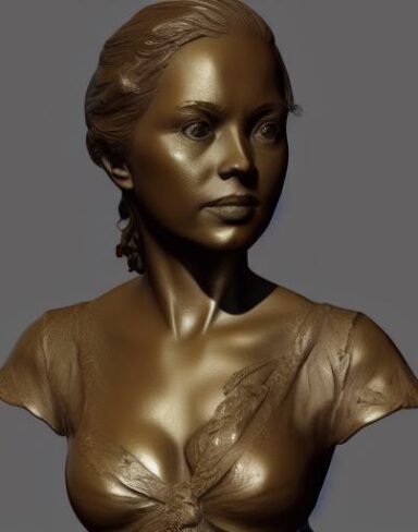 A bronze bust sculpture of lady