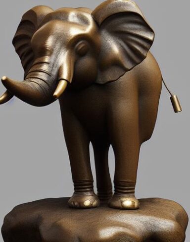 A bronze statue of an elephant on a rock