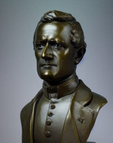 A bust of one man in a military fits