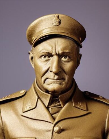 A bust of one man in military uniform