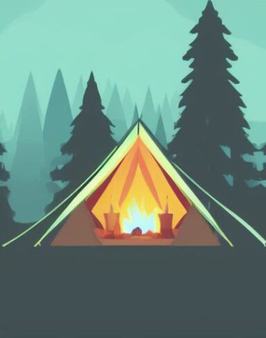 A camp in the middle of a forest at night