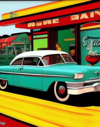 A car parked in front of the restaurant