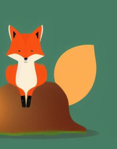 A cartoon fox sitting on a mushroom