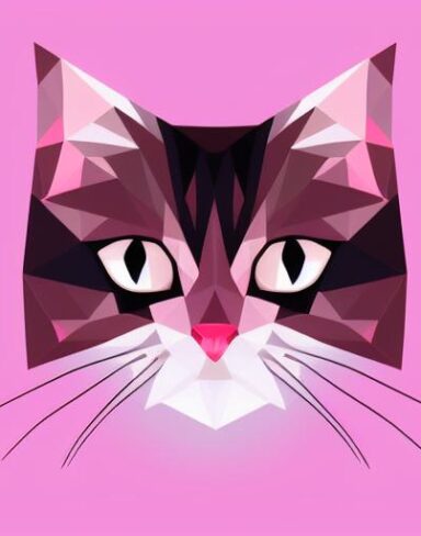 A close up of a cat on a pink background