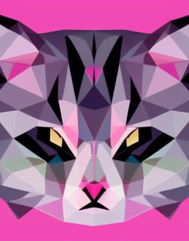 A close up of a cat on a pink background