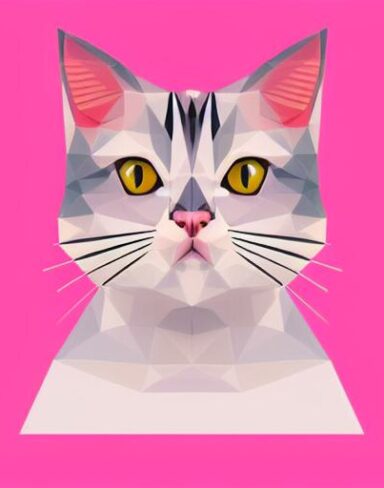 A close up of a cat on a pink background