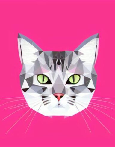 A close up of a cat on a pink background