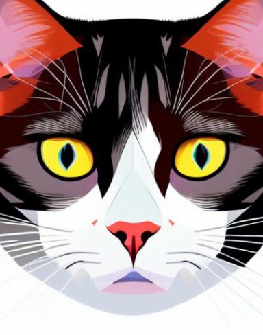 A close up of a cat’s face on a white background
