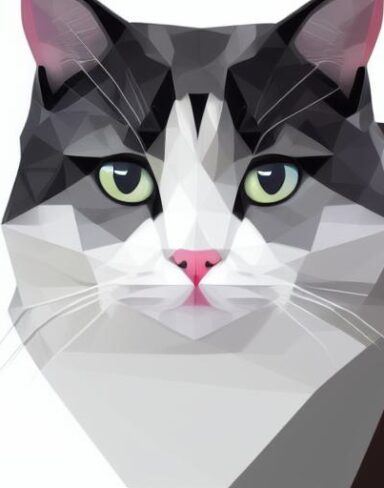 A close up of a cat’s face on a white background