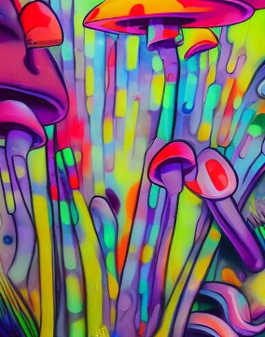 A close up of a painting on a wall