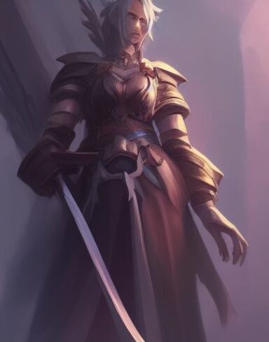 A close up of a person holding a sword