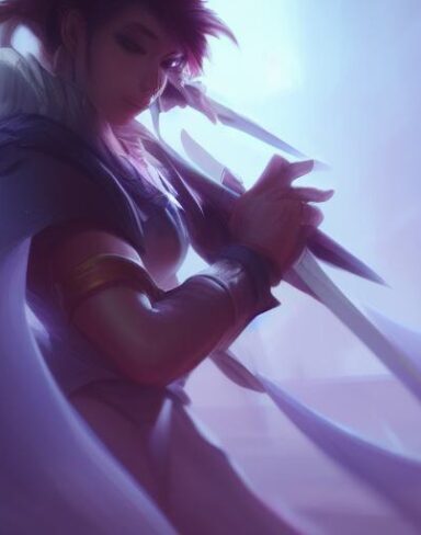 A close up of a person holding a sword