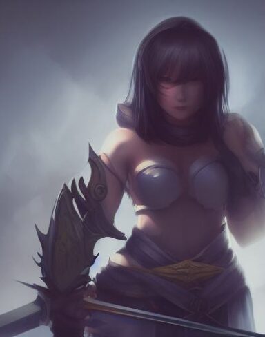 A close up of a person holding a sword