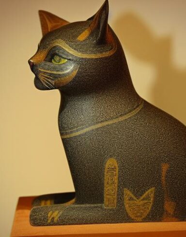 A close up of a statue of a cat