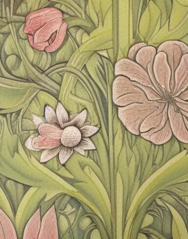 A close up of a wallpaper with flowers and grass