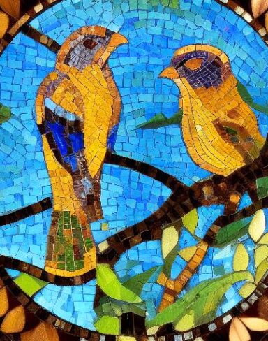 A couple of birds on top of a tree branch