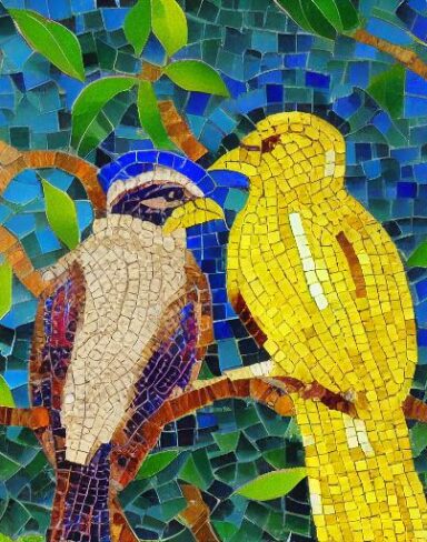 A couple of birds sitting on top of a tree branch