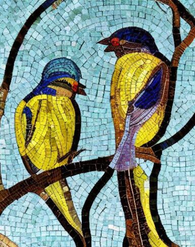 A couple of birds sitting on top of tree branch