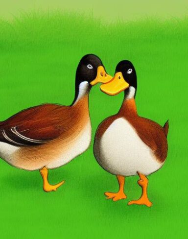 A couple of ducks on top of the grass