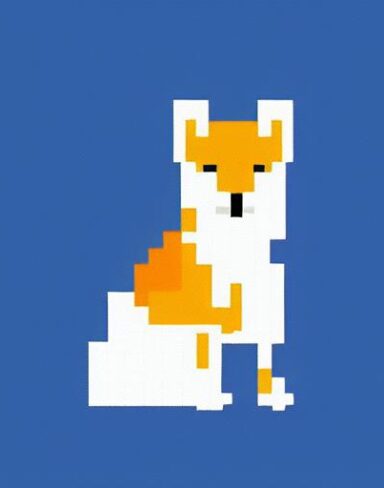 A deer sitting in front of a blue background